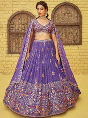 Enchanting Purple Sequins Georgette Lehenga Choli With Dupatta