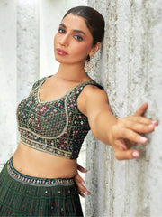 Mesmerizing Green Sequins Organza Mehendi Wear Lehenga Choli