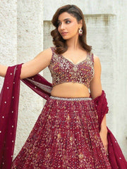 Stunning Maroon Sequins Organza Wedding Wear Lehenga Choli