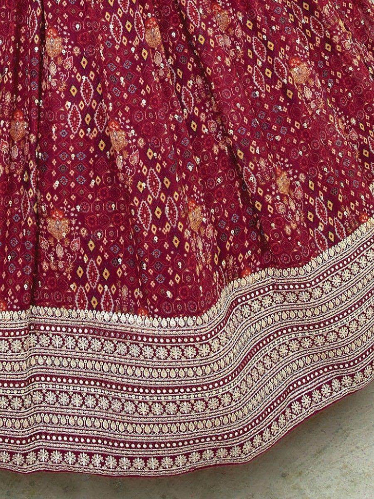 Stunning Maroon Sequins Organza Wedding Wear Lehenga Choli