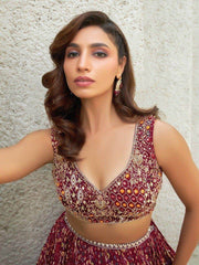 Stunning Maroon Sequins Organza Wedding Wear Lehenga Choli