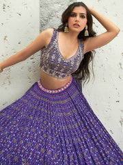 Bewitching Blue Digital Printed Organza Sangeet Wear Lehenga Choli