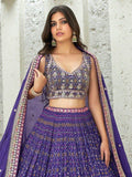 Bewitching Blue Digital Printed Organza Sangeet Wear Lehenga Choli