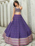 Bewitching Blue Digital Printed Organza Sangeet Wear Lehenga Choli