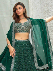 Gorgeous Green Digital Printed Organza Lehenga Choli With Dupatta