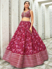 Fascinating Pink Floral Printed Organza Reception Wear Lehenga Choli