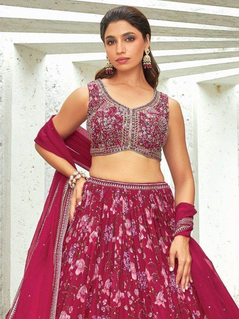 Fascinating Pink Floral Printed Organza Reception Wear Lehenga Choli