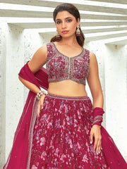 Fascinating Pink Floral Printed Organza Reception Wear Lehenga Choli
