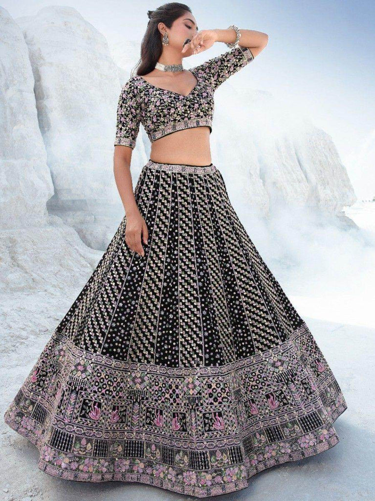 Tantalizing Black Sequins Georgette Reception Wear Lehenga Choli