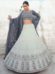 Delightful Pista Green Sequins Georgette Wedding Wear Lehenga Choli