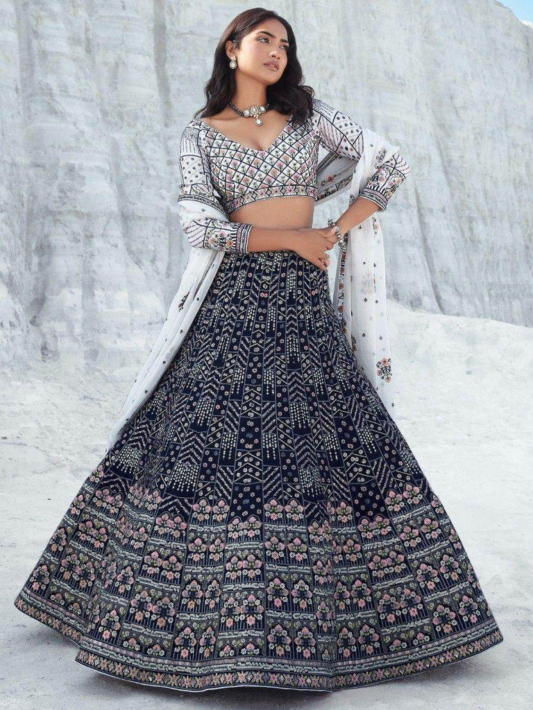 Marvelous Navy Blue Sequins Georgette Traditional Lehenga Choli
