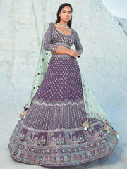 Captivating Purple Sequins Georgette Lehenga Choli With Dupatta