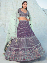 Captivating Purple Sequins Georgette Lehenga Choli With Dupatta
