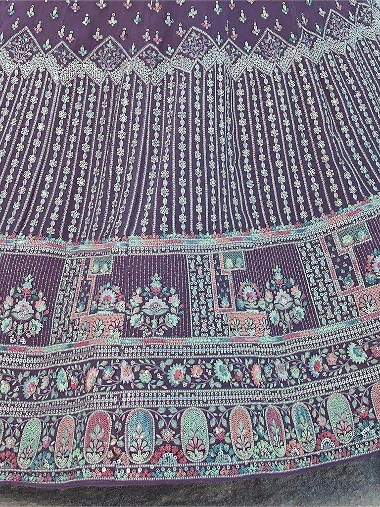 Captivating Purple Sequins Georgette Lehenga Choli With Dupatta