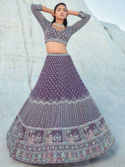 Captivating Purple Sequins Georgette Lehenga Choli With Dupatta