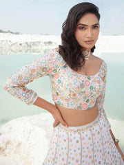 Adorable White Sequins Georgette Traditional Lehenga Choli