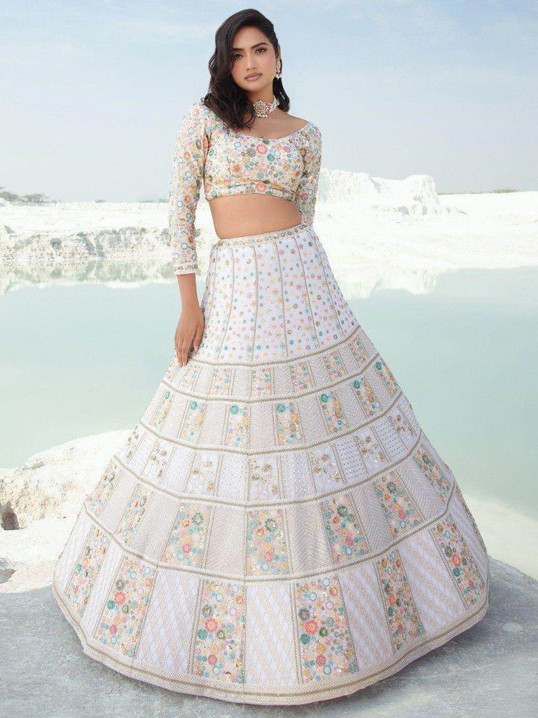 Adorable White Sequins Georgette Traditional Lehenga Choli