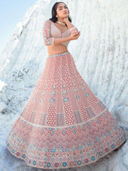 Pretty Peach Sequins Georgette Engagement Wear Lehenga Choli