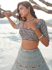 Amazing Grey Sequins Georgette Wedding Wear Lehenga Choli