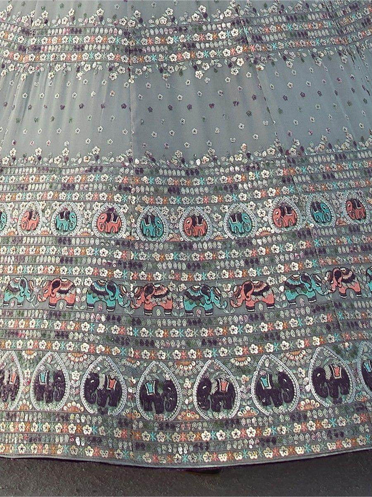 Amazing Grey Sequins Georgette Wedding Wear Lehenga Choli