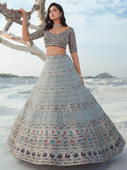 Amazing Grey Sequins Georgette Wedding Wear Lehenga Choli