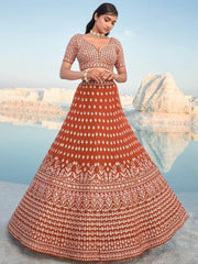 Charming Orange Sequins Georgette Reception Wear Lehenga Choli