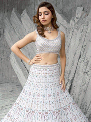 Incredible White Sequins Georgette Lehenga Choli With Dupatta