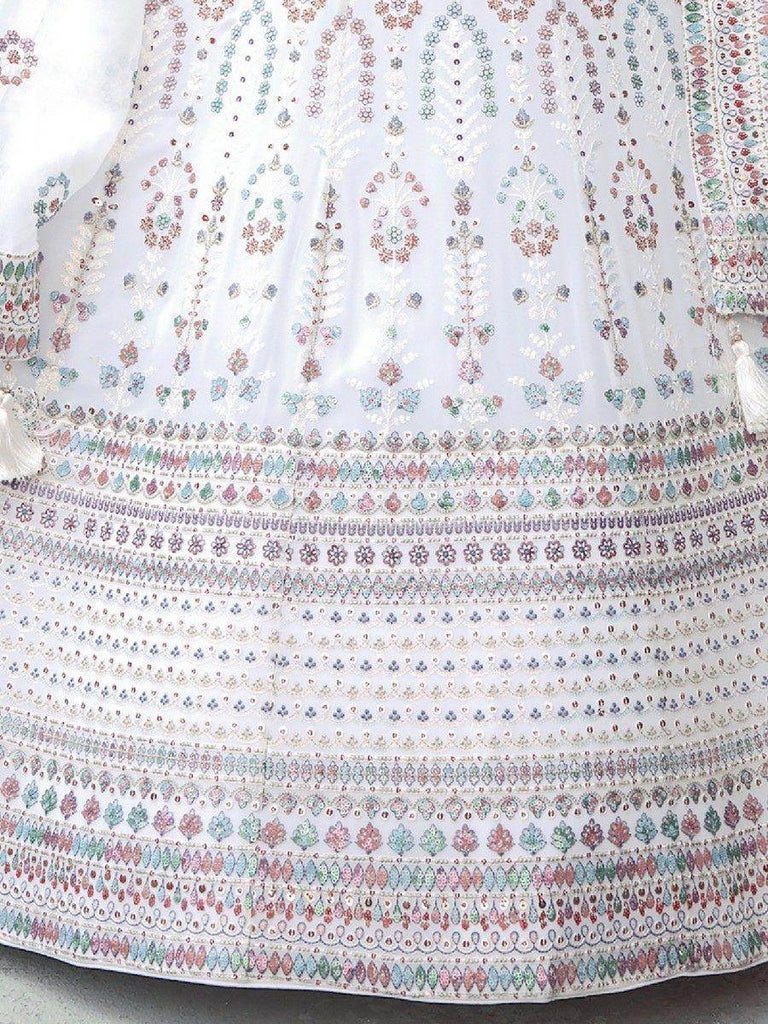 Incredible White Sequins Georgette Lehenga Choli With Dupatta