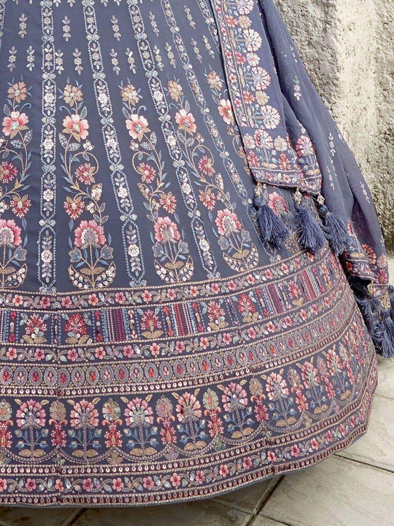 Fabulous Dusty Blue Sequins Georgette Bridesmaid Lehenga Choli