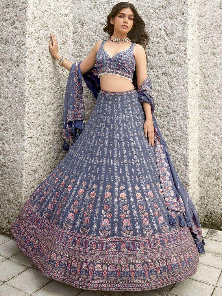 Fabulous Dusty Blue Sequins Georgette Bridesmaid Lehenga Choli
