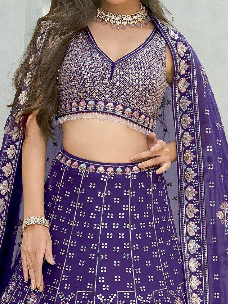 Stunning Purple Sequins Georgette Lehenga Choli With Dupatta