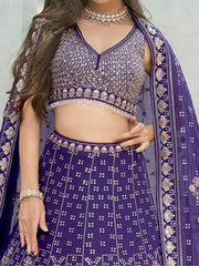 Stunning Purple Sequins Georgette Lehenga Choli With Dupatta