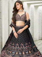 Outstanding Black Sequins Georgette Reception Wear Lehenga Choli
