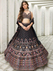 Outstanding Black Sequins Georgette Reception Wear Lehenga Choli
