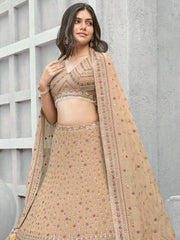 Delightful Beige Sequins Georgette Wedding Wear Lehenga Choli
