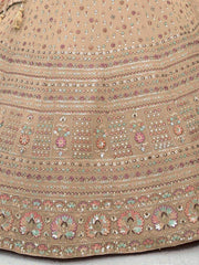 Delightful Beige Sequins Georgette Wedding Wear Lehenga Choli
