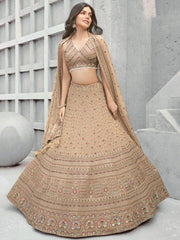Delightful Beige Sequins Georgette Wedding Wear Lehenga Choli