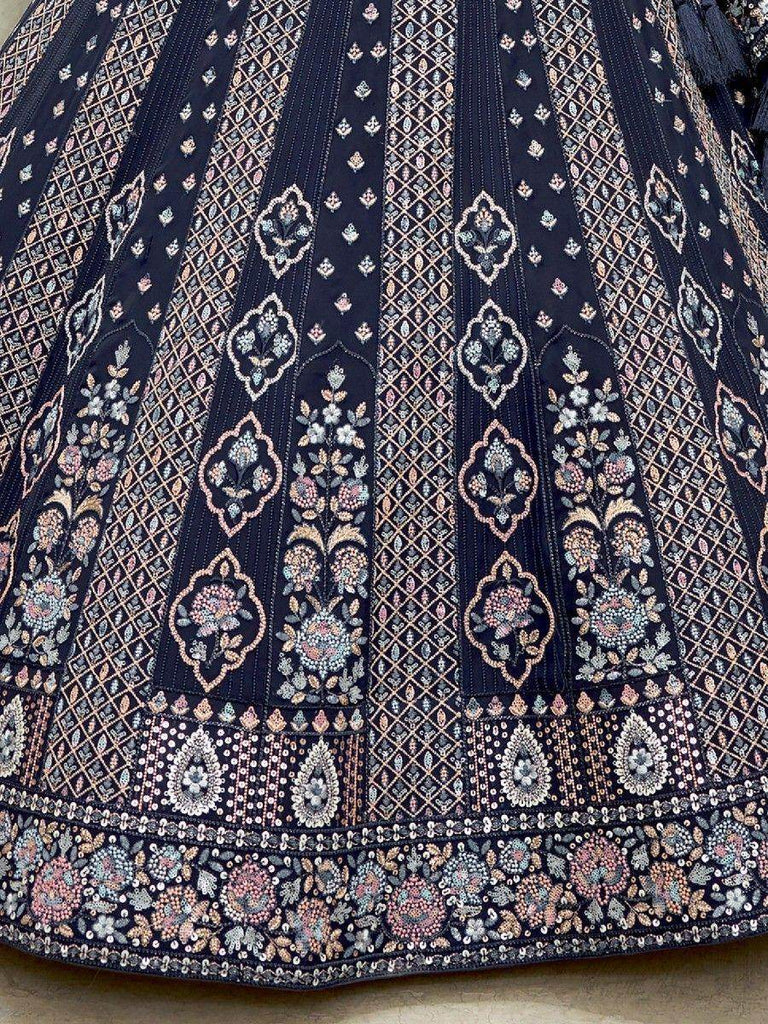 Lovely Navy Blue Sequins Georgette Engagement Wear Lehenga Choli