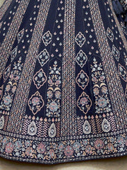 Lovely Navy Blue Sequins Georgette Engagement Wear Lehenga Choli