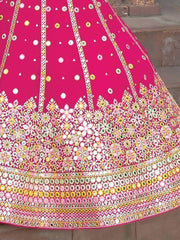 Fascinating Pink Mirror Work Georgette Bridesmaid Lehenga Choli