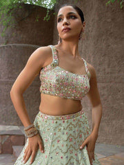 Gorgeous Pista Green Sequins Georgette Lehenga Choli With Dupatta