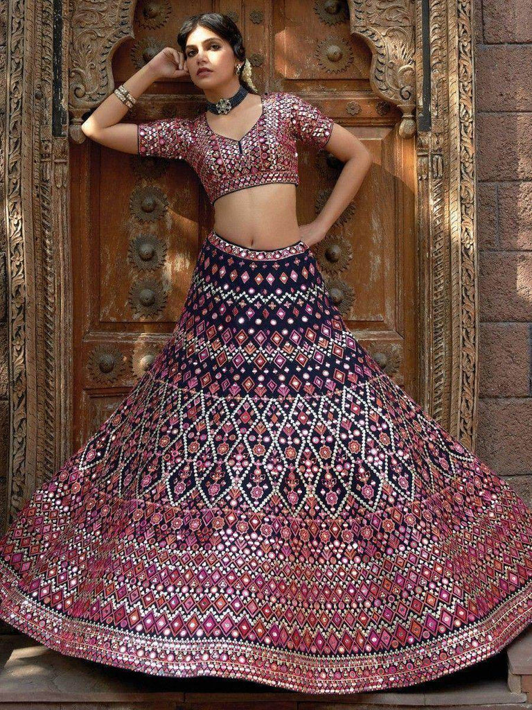 Ravishing Navy Blue Sequins Georgette Wedding Lehenga Choli