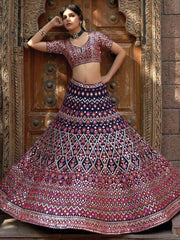 Ravishing Navy Blue Sequins Georgette Wedding Lehenga Choli