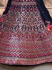 Ravishing Navy Blue Sequins Georgette Wedding Lehenga Choli