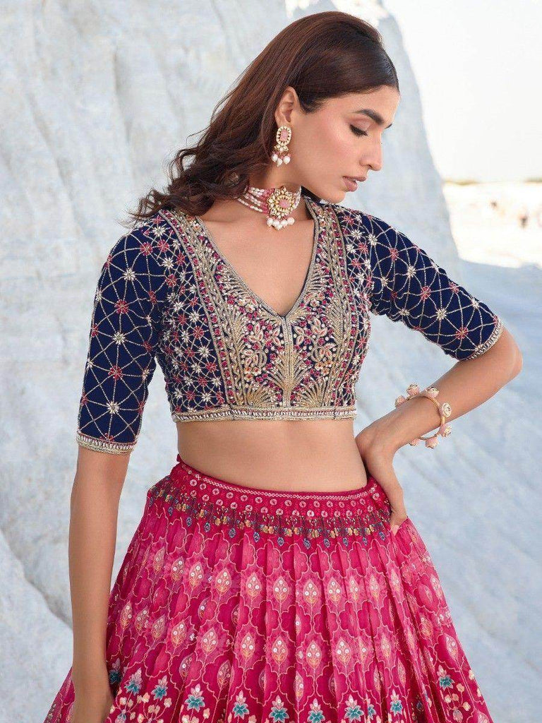 Fascinating Pink Sequins Georgette Sangeet Wear Lehenga Choli