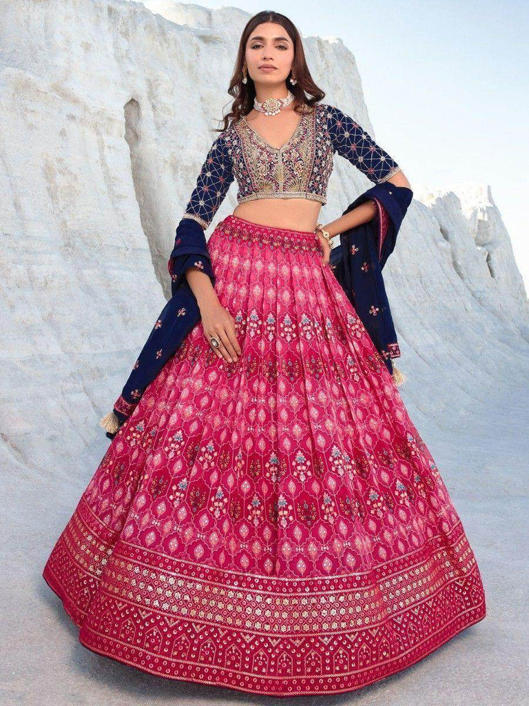 Fascinating Pink Sequins Georgette Sangeet Wear Lehenga Choli