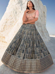 Gorgeous Grey Sequins Georgette Wedding Wear Lehenga Choli