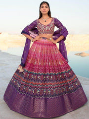 Attractive Pink & Purple Sequins Georgette Wedding Wear Lehenga Choli