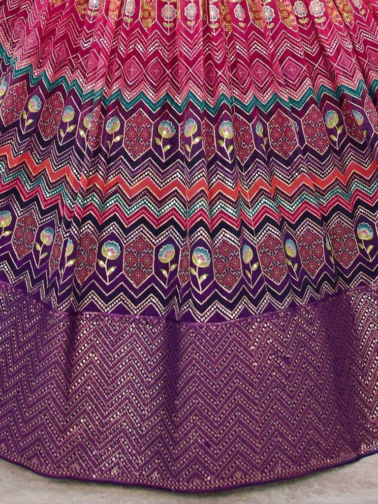 Attractive Pink & Purple Sequins Georgette Wedding Wear Lehenga Choli
