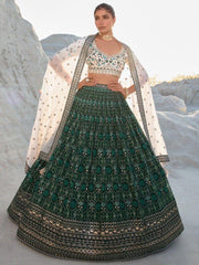 Alluring Green Sequins Georgette Function Wear Lehenga Choli